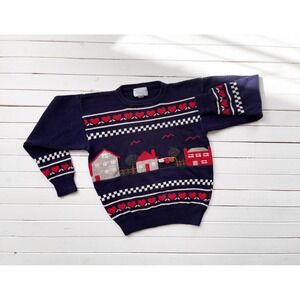 cottagecore sweater vtg Dean's of Scotland navy blue house country heart sweater